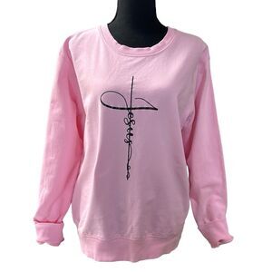Inspirational JESUS Graphic Sweatshirt Pink Long Sleeve Junior Size XXL New